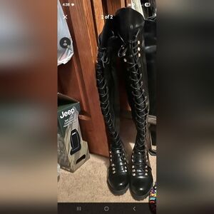 Black Lace-Up Knee-High Boots